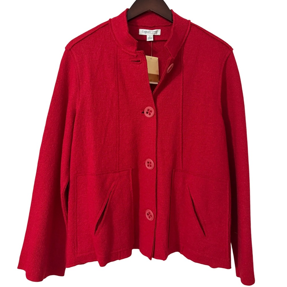 Coldwater Creek Red Wool Blend Button Front Cardigan Sweater Jacket Size S NWT